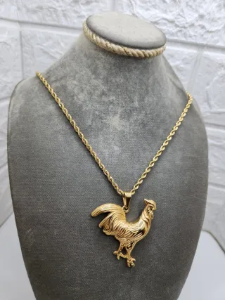 Colgante Gallo Acero Quirúrgico Baño Oro