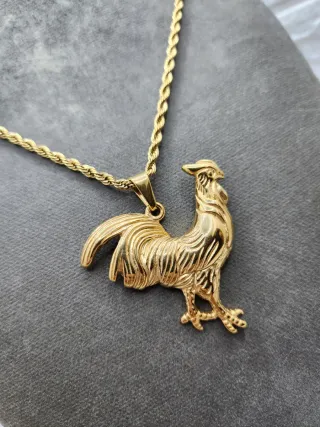 Colgante Gallo Acero Quirúrgico Baño Oro
