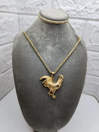 Colgante Gallo Acero Quirúrgico Baño Oro