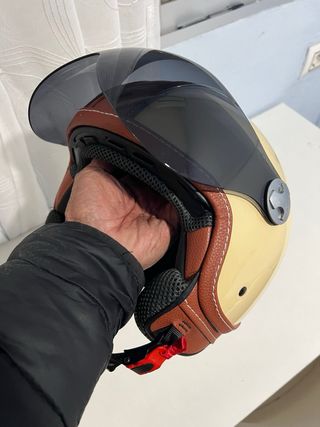 Casco Moto Vintage Beige y Marrón