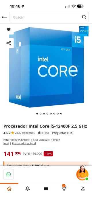 Procesador Intel Core i5-12400F + Disipador