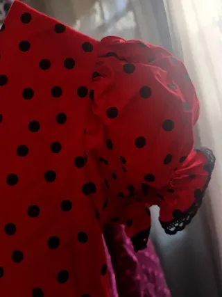 Traje Flamenca Niña Rojo Lunares Negros