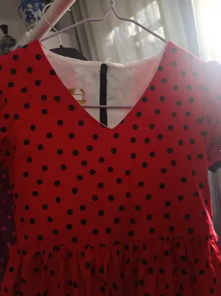 Traje Flamenca Niña Rojo Lunares Negros