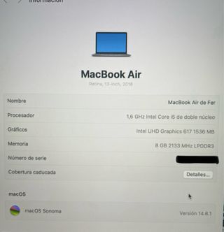 MacBook Air 2018 Core i5 1.6Ghz plata