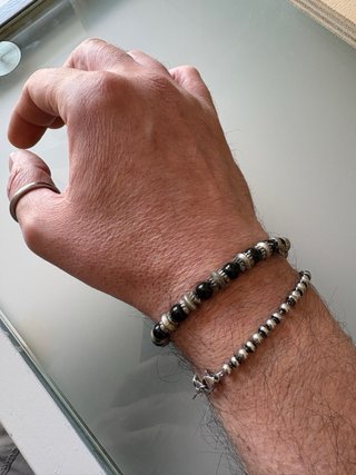Bracciale perline nere e argento