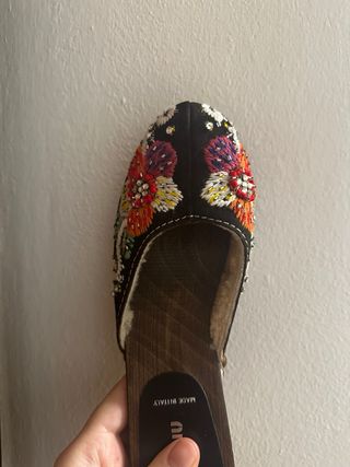 Miu Miu Early 2000s Embroidered Shearling Clogs