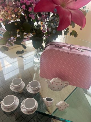 Juego de té de juguete con maleta