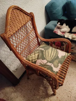 Sillón de mimbre con cojín estampado , no envío re