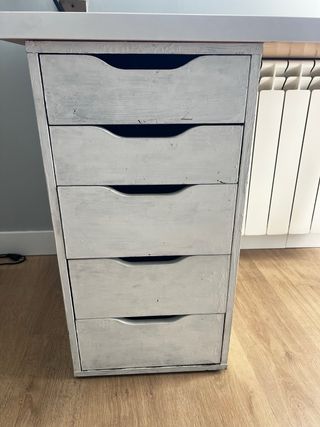 Escritorio madera y metal con cajonera