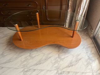 Mesita de salón cristal y madera