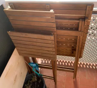 Conjunto mesa y 2 sillas madera terraza
