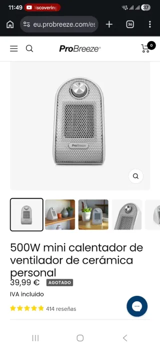 500W mini Calefactor Ceramico de la mesa ProBreeze