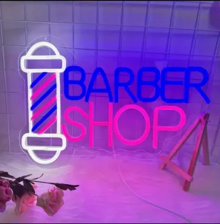 Lampada Neon LED "Barber Shop" Blu/Rosa