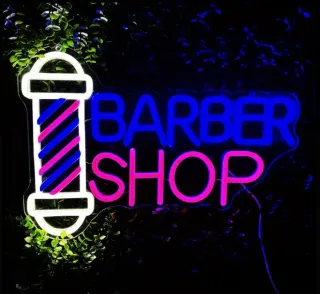 Lampada Neon LED "Barber Shop" Blu/Rosa