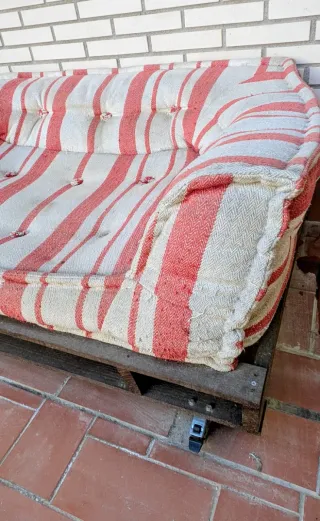 Sofá modular con Palet cn Ruedas Rayas Beige/Rojo