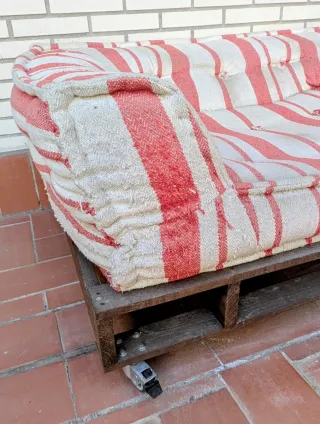 Sofá modular con Palet cn Ruedas Rayas Beige/Rojo