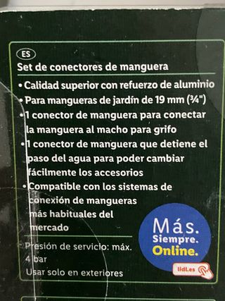 Set conectores, pistola riego y clips planta
