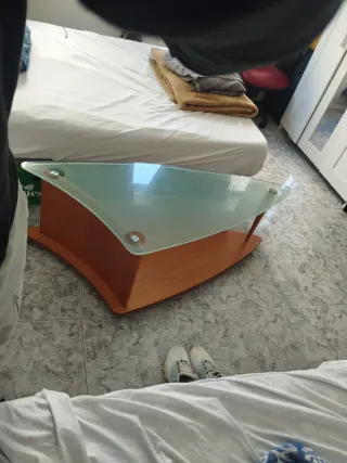 Mesa de centro madera y cristal Con ruedas