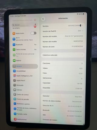 iPad Air 5.ª Gen M1 Cellular Morada/Plata