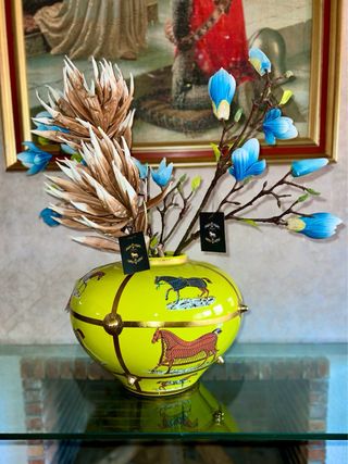 Jarrón grande cerámica diseño caballos oriental