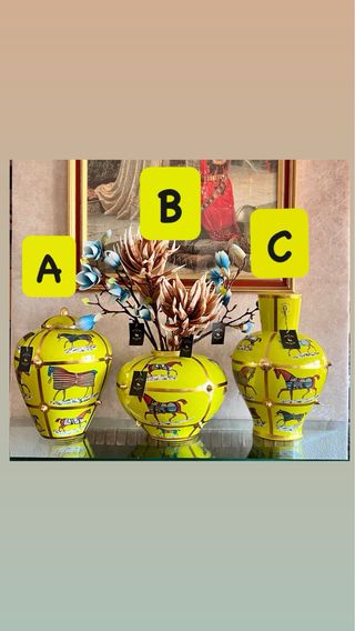 Jarrón grande cerámica diseño caballos oriental