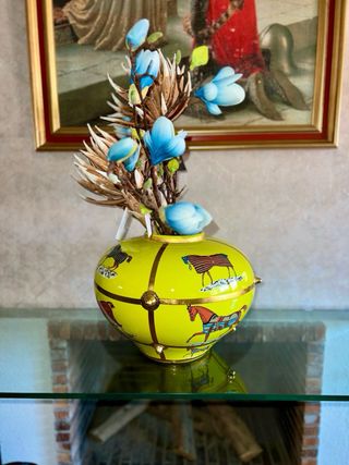 Jarrón grande cerámica diseño caballos oriental