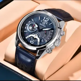 Reloj Benyar Hombre Cronógrafo Azul y Plateado