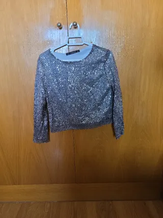 Top lentejuelas Zara plateado XS