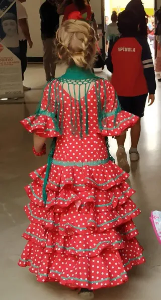 Vestido Flamenca Niña Rojo Lunar Blanco T4