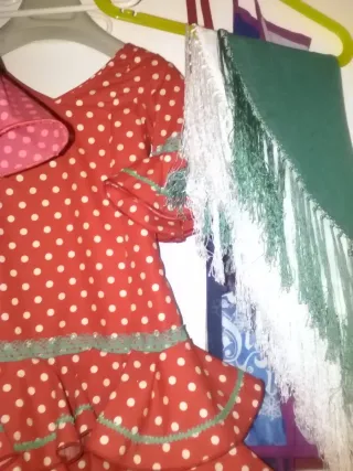 Vestido Flamenca Niña Rojo Lunar Blanco T4