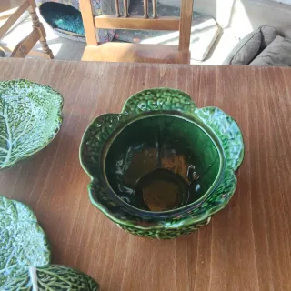 Fuente y ensaladera vintage hoja de col loza portu