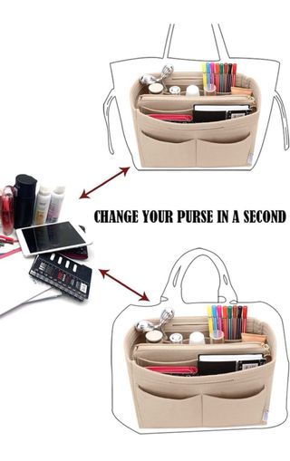 Organizador de bolso beige con bolsillos