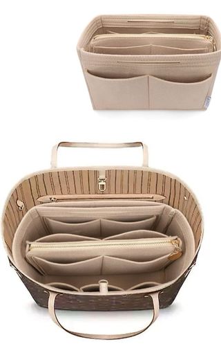 Organizador de bolso beige con bolsillos