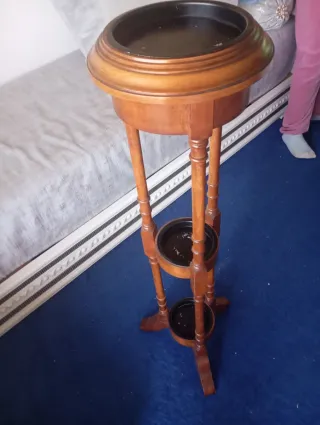 Pedestal Antiguo Madera Marrón Negro