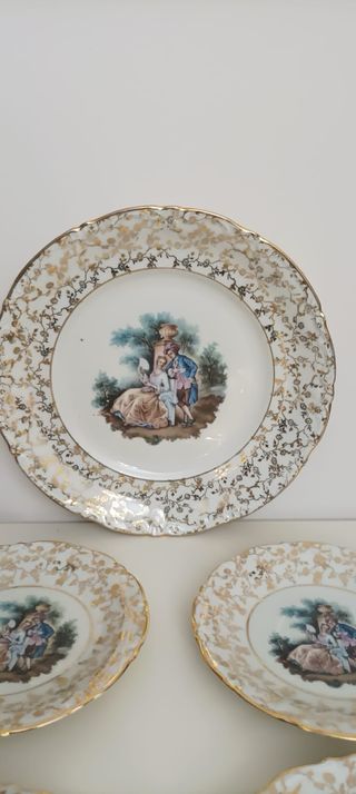 Fuente y 4 platos porcelana antigua  Koenigszporze