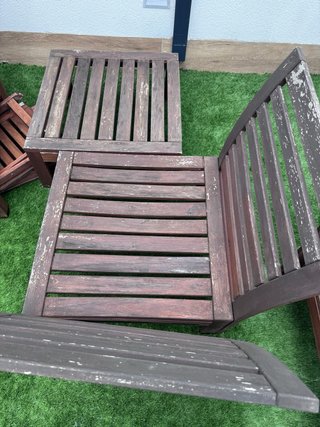 Conjunto sofá y 2 taburetes madera applaro ikea