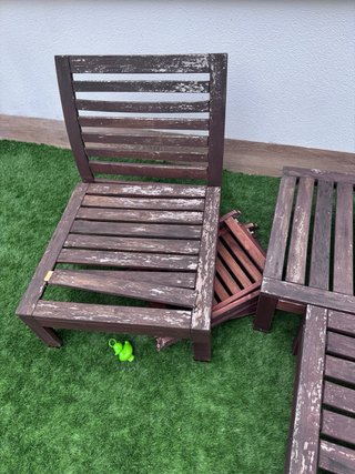 Conjunto sofá y 2 taburetes madera applaro ikea