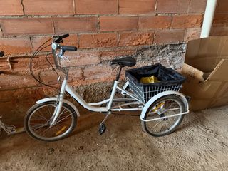 Bicicleta triciclo blanca con cesta
