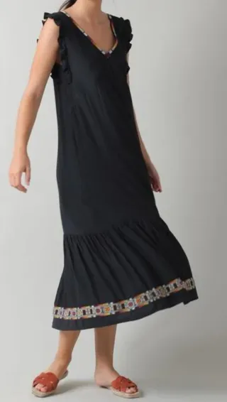 Vestido Indi & Cold negro con bordado multicolor