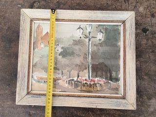 Cuadro vintage acuarela paisaje Segovia