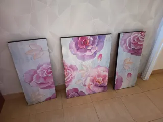 Set 3 Cuadros Flores Rosas y Moradas