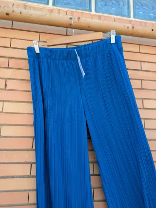 Pantalón azul Encuentro suelto plisado