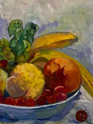 Óleo cántaro y frutas + Marco pino rústico