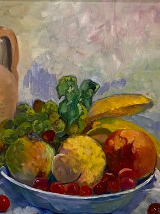 Óleo cántaro y frutas + Marco pino rústico