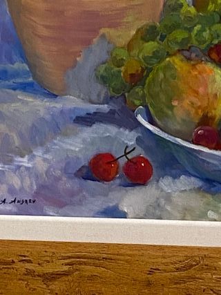 Óleo cántaro y frutas + Marco pino rústico