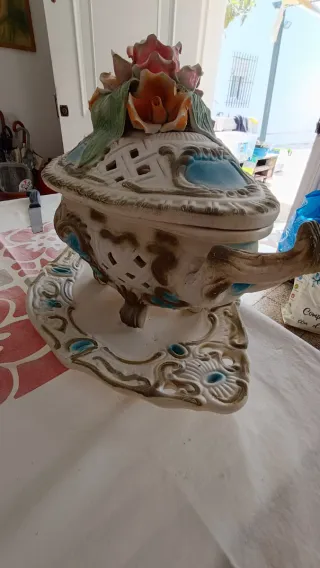 Bandeja Sopera Vintage con Cuchara Cerámica