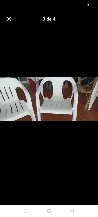 3 Sillas de Plástico Blancas para Terraza