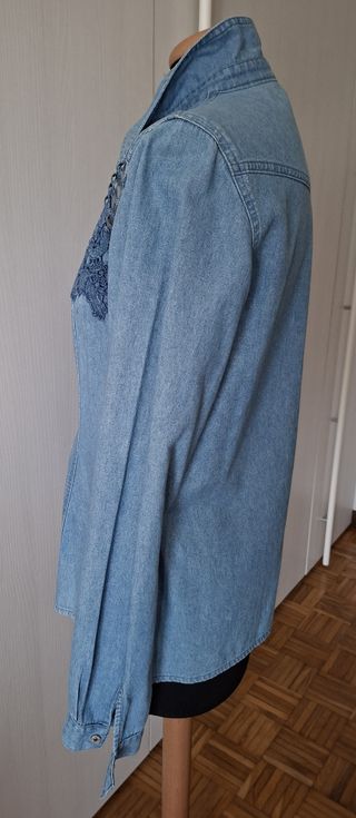 Camicia denim pizzo macramè anni '90