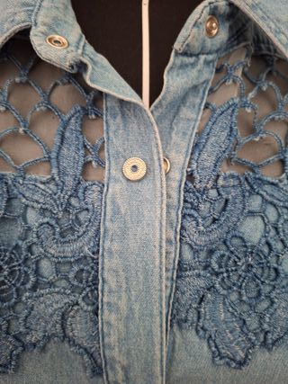 Camicia denim pizzo macramè anni '90