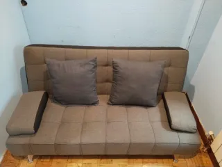 Sofá Cama Gris Tela y Metal